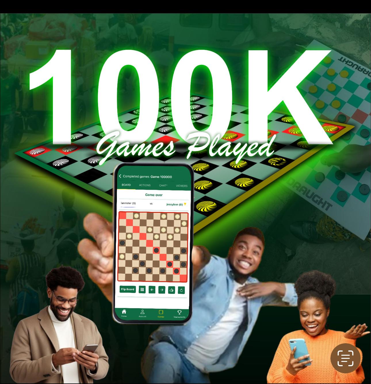 Afrodraught celebrating 100000 games